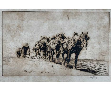 George Soper (1870-1942) etching - Autumn Ploughing, The Four Seasons, signed below in pencil, 18cm x 30cm, label verso, in g