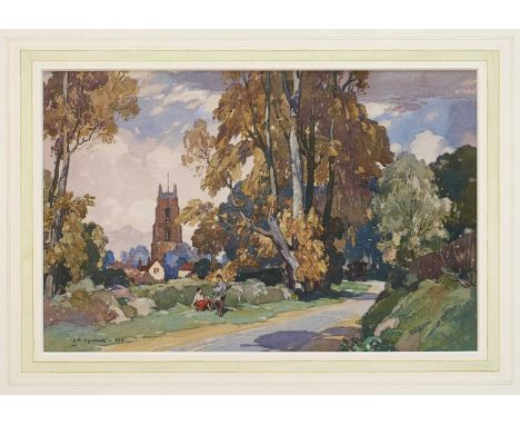 Leonard Russell Squirrell (1893-1979) watercolour - Stoke by Nayland, from the Nayland Road, signed and dated 1943, titled ve