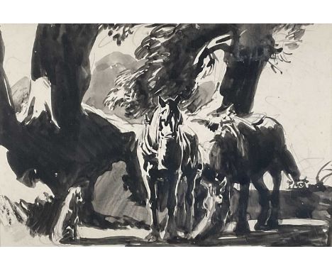 George Soper (1870-1942) ink drawing - 'Well Earned Feed', 12cm x 18cm, in glazed frameProvenance: The Wildlife Art Gallery, 