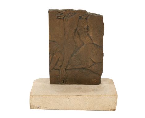Nick Deans (1950-1991) bronze relief sculpture, figures, signed with initials, on the bronze, 18cm high