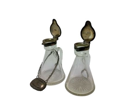Pair of Edwardian silver mounted cut glass whisky tots (Birmingham 1908) Hukin &amp; Heath, together with a George IV silver 