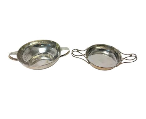 1920s silver twin handled bowl, with spot hammered finish, in the Arts and Crafts style (Birmingham 1920) A E Jones, together