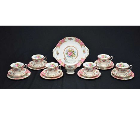 Royal Albert 'Lady Carlyle' part tea set comprising; milk jug, five cups, six saucers, six side plates and serving plate, tog