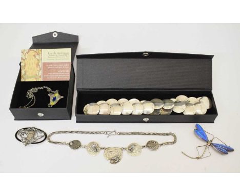 Small group of 20th century Art Nouveau-style jewellery including a silver dragonfly brooch, an Arts &amp; Crafts-style ename