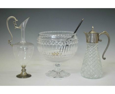 Royal Doulton cut glass punch bowl, 26cm high, an Elizabeth II silver ladle with ebonised-handled, Sheffield 1986, and two 20