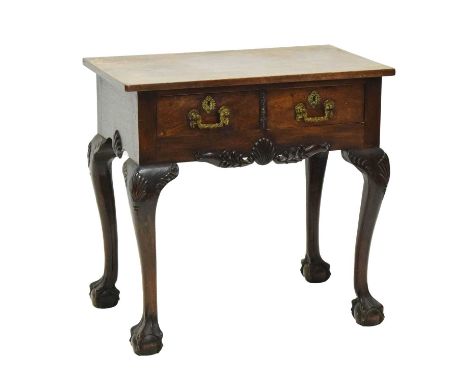 Chippendale revival carved mahogany side table or lowboy, circa 1900, the rectangular top over two drawers with rococo scroll