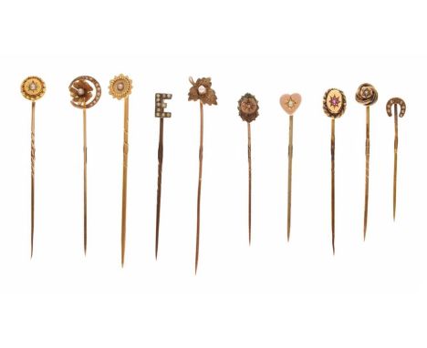 Collection of Victorian and later stick pins, to include seed pearl set examples (10)
