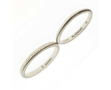 Two platinum wedding bands, sizes K approx and L approx, 5.4g approx (2)