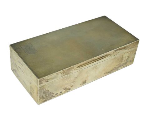 Edward VIII silver cigarette box with engine-turned decoration and engraved JFS initials, sponsor's mark of Mappin &amp; Webb