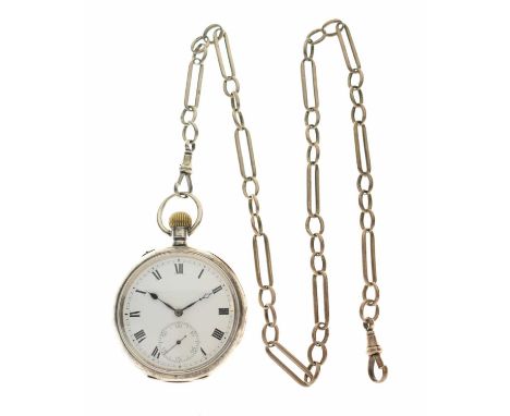 Early 20th century silver .935 cased open-face pocket watch, the white enamel Roman dial seconds subsidiary dial and blued st
