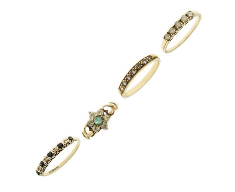 Four 9ct gold stone-set rings, sizes K, N (2) and O approx, 5.7g gross approx (4)