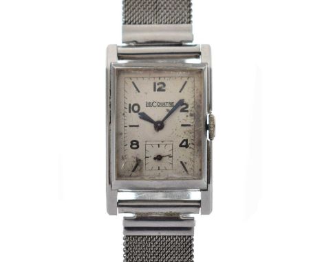 LeCoultre - Vintage gentleman's stainless steel bracelet watch, ref.77380, the rectangular silvered dial with painted baton a
