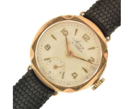 Avia - Lady's 1970s 9ct gold watch head, the silvered dial with applied gilt diamond-shaped and Arabic hour markers, gilt han