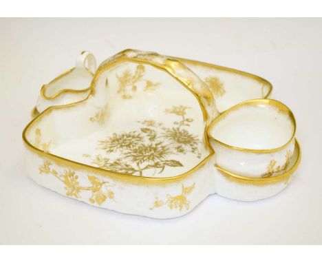 Early 20th century porcelain three-piece strawberry set by Hammersley &amp; Co., gilded with floriate decoration on a white g