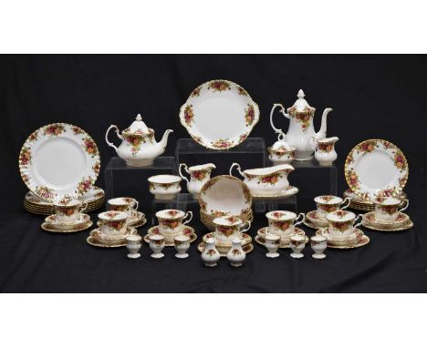 Royal Albert 'Old Country Roses' part dinner/tea service to include; teapot, coffee pot, nine cups, ten saucers, six egg cups