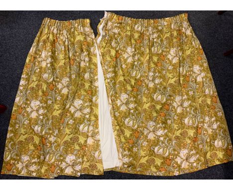 A pair of Sanderson curtains, Golden Lily, William Morris design, 153cm length x 340cm width 