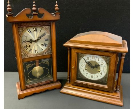 A 20th century oak mantel clock, 34cm high;  another, 8 day (2) 