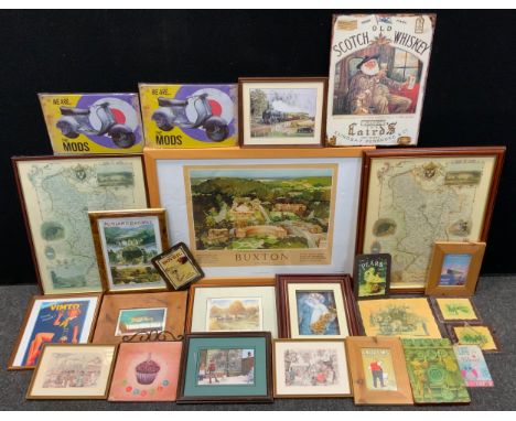 Advertising - a The Laird Old Scotch Whiskey tin panel;  others Vimto, The mods, Midland Railways ;  Welsh Slate panel prints