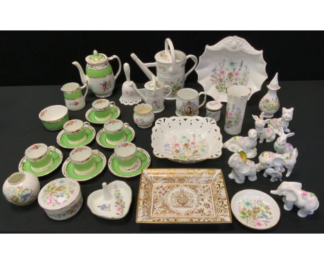 Ceramics - an Aynsley Wild Tudor pattern watering Can planter; other vases, animals, Elephants, Seal, Pig, Rabbit, etc;  bowl