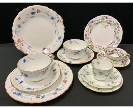 A Pair of Crown Derby 7392 pattern cups and saucers, c.1905; and two Crown Derby 7392 pattern plates; a Royal Crown Derby gre