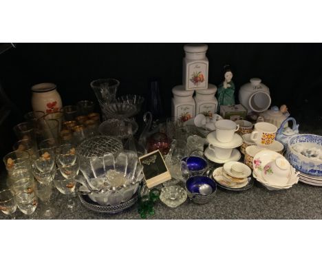 A Spode Imperial Cookware Blue Italian pattern dish,  kitchen storage jars;  glassware;  etc 