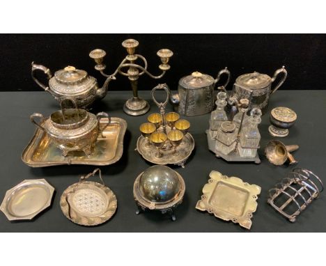 Plated Ware - EPBM teapots;  cruet stands;  egg stand,  candlestick;  muffin dish;  etc 