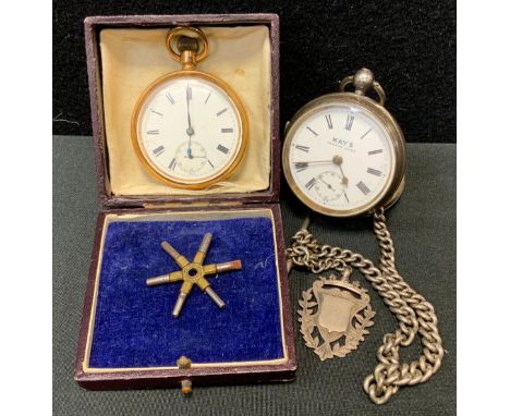 Watches - An early 20th century silver open face pocketwatch, white enamel dial, Bold Roman numerals, subsidiary seconds, key