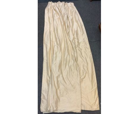 A pair of silk thermal curtains, in Buff Ivory, Blackout thermal lined, triple head pleat,  approx 3m Drop, 2.5m wide 