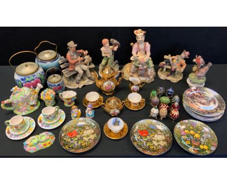 Ceramics - a Maria Angela Capodimonte figure boy with Hawk, signed, no 54/B;  others figure with dog etc;  table ware, Faberg