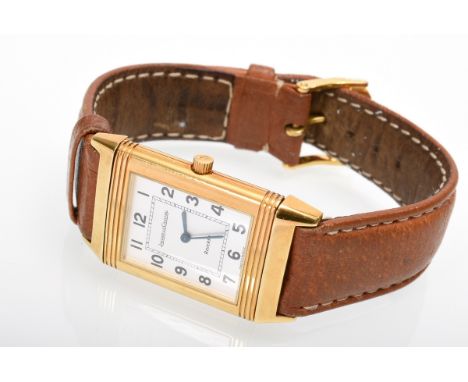 Jaeger LeCoultre Reverso Classique Gelbgold 750 Armbanduhr, Quarzwerk, Wendegehäuse mit verso graviert "MC", arabische Ziffer