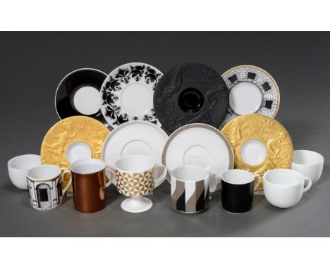 8 Diverse moderne Rosenthal Mokkatassen/UT mit unterschiedlichen geometrischen und figürlichen Dekoren "Zauberflöte" und "Com
