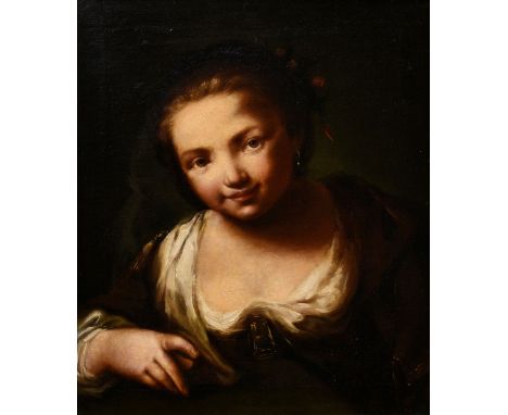 Nogari, Guiseppe (1699-1766) "Portrait eines Mädchens mit Blume im Haar", Öl/Leinwand, verso Klebeetikett "Kunsthandlung A.S.