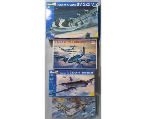 Four boxed model kits, all 1:72 scale models of large aircraft including Airfix Short Sunderland III, Revell Blohm &amp; Voss