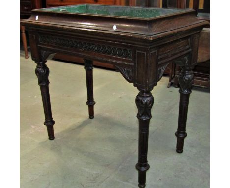 A Victorian planter/jardiniere table of rectangular form with original zinc lined interior raised on four turned and carved s