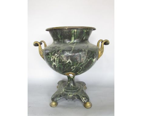 A 19th century jardiniere in painted marble finish, (possibly a converted Samovar)and a metal and wire work chandelier with f