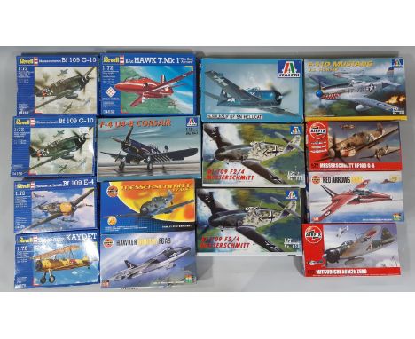 Collection of 15 model aircraft kits by Airfix, Revell and Italaeri, all 1:72 scale.  14/15 boxes have been opened, many have
