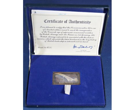 Danbury Mint - Limited edition silver ingot commemorating Concorde's Inaugural Commercial Flight 21st January 1976, with case