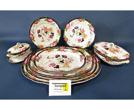 An extensive collection of Ashworth Bros Hanley pattern china dinnerwares comprising six oval serving/meat plates, the larges
