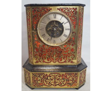 A 19th century mantle clock with boulework inlaid detail and eight day movement 
