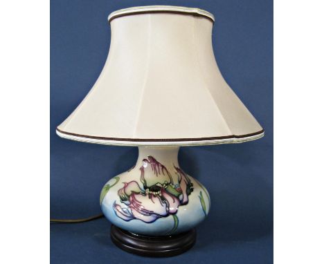 A Moorcroft Pottery 'Dancing Flame' pattern lamp by Philip Gibson, 19cm (excluding shade and fittings) 41cm total, with origi