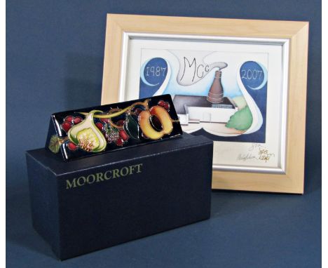 A Moorcroft 'Queens Choice' plaque designed by Emma Bossons (FRSA), 18.5 x 5cm three sided triangular prism shape, stamp mark