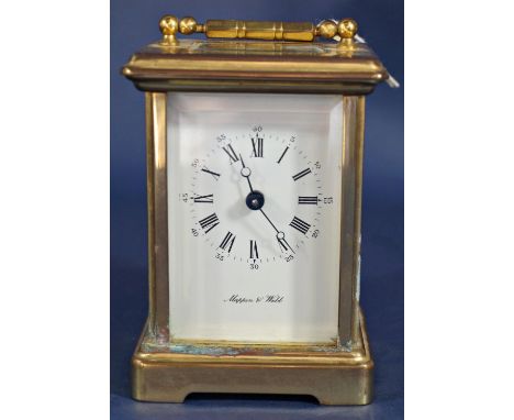 A simple brass carriage clock with eight day timepiece by Mappin &amp; Webb 