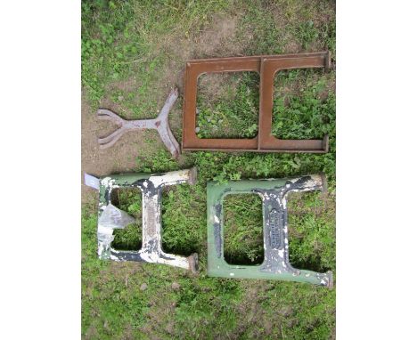 A pair of vintage R A Lister &amp; Co Dursley cast iron industrial engine/implement supports with layers of painted finish, 4