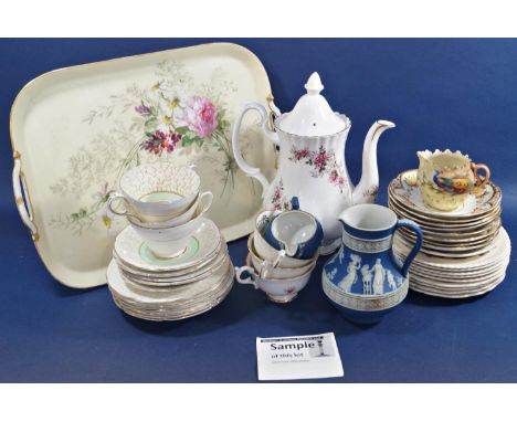 Mixed ceramics including 19th century porcelain tray with hand painted floral detail, a Victorian tea service with floral det