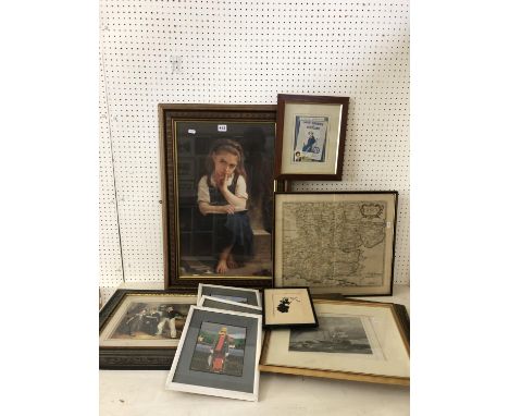 Group of eleven prints and paintings to include: After W. Bouguereau, portrait of a young girl reading, 36 x 60 cm, framed an