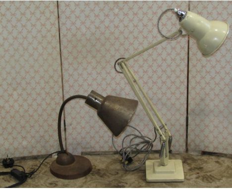 A Herbert Terry square cut two step anglepoise lamp in a cream colourway (recently re-wired), together with a further recentl