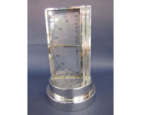 A Zeiss Ikon Art Deco style chromium plated desk top barometer with a stepped circular base. 16cm high. 