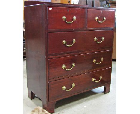 A Georgian style mahogany two sectional caddy top chest of three long and two short drawers raised on bracket feet, 91 cm wid