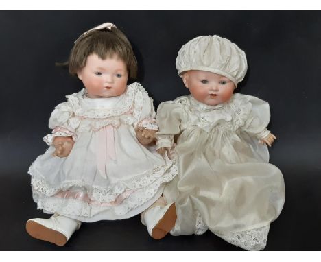 2 1920/30's bisque head baby dolls 'My Dream Baby' by Armand Marseille; one is mould 351 with closing blue eyes, cloth body, 