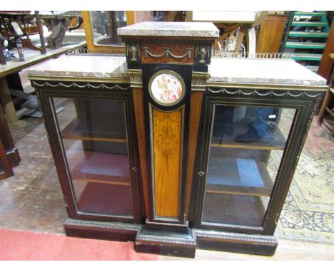 A mid-19th century credenza, the central column of tapering form, incorporating a satinwood panel with marquetry inlay, furth